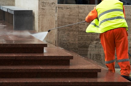 Pressure washing by Clean America Commercial Office Cleaning.